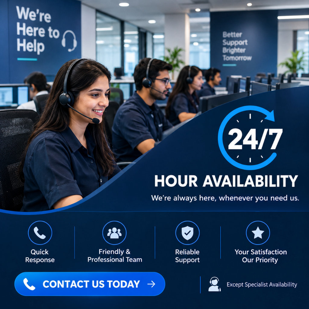 Experts Specialist 24x7 Hour Availability Contact Us Today Now